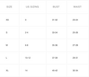 Size Chart for Chloe Trujillo Spirit Bodysuit